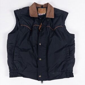 Schaefer Outfitter Vest Mens XL Black 712 Leather Collar Western Cowboy USA